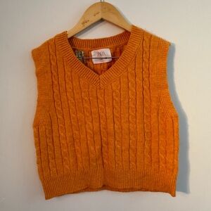 Zara Girls Orange Cable Knit Sweater Vest